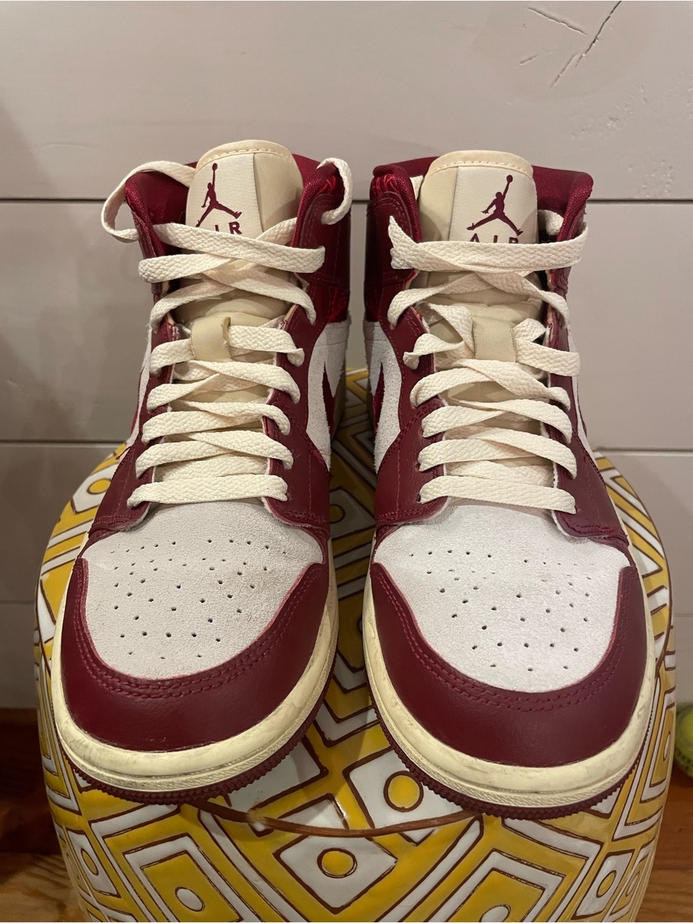 Nike Air Jordan 1 Mid in White and Maroon